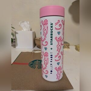 NWT Starbucks X Roller Rabbit Pink and White Tumbler